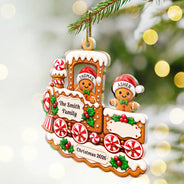 Christmas,Family,Happy,Vector - Christmas Gift For Family - Personalized Gingerbread Train Acrylic Ornament