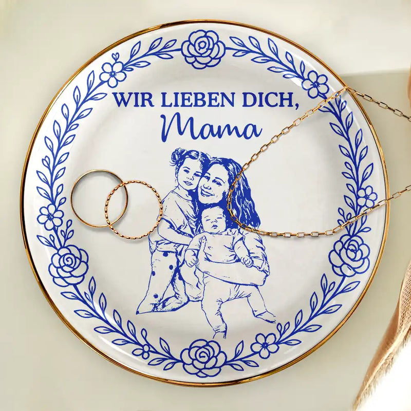 Gift For Mother,Gift For Women,Gift For Grandma,Gift For Wife - Eigenes Foto Als Bleistiftskizze Ich Liebe Dich Mama Oma - Personalisierte Schmuckschale
