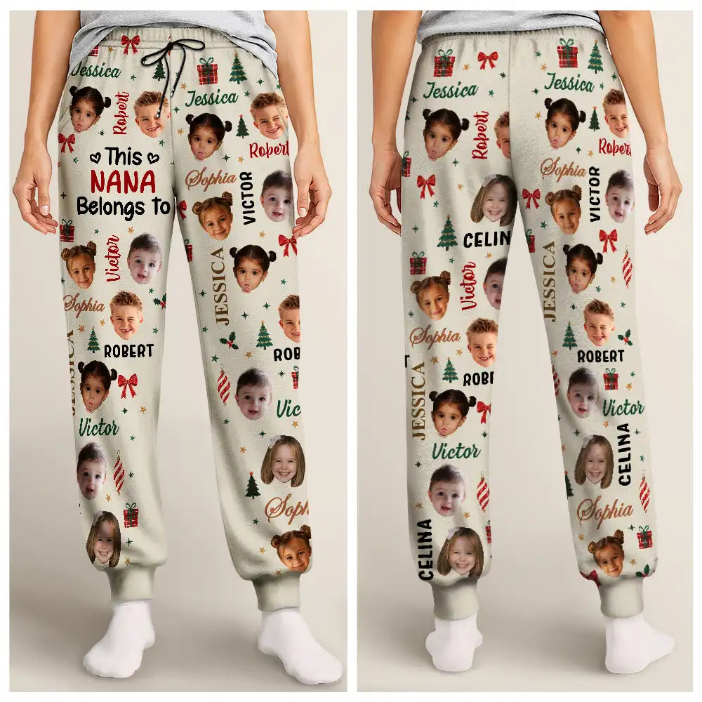 Christmas, Custom Photo, Cut-Face Photo, Gift For Grandma, Gifts For Her, Happy - Christmas Gift For Grandma Nana - Personalized Custom Photo Grandkids Name Pajama Pants