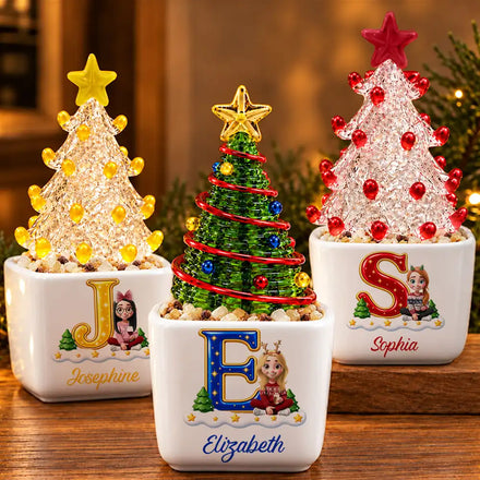 Christmas Gift For Friends, Coworkers - Personalized Initial Letter With Character Stained Glass Christmas Tree