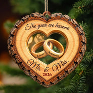 Christmas,First Christmas,Gift For Couples,Icon,Married Couple,Romantic - First Christmas Married Gift For Newlywed - Personalized Wooden Ornament