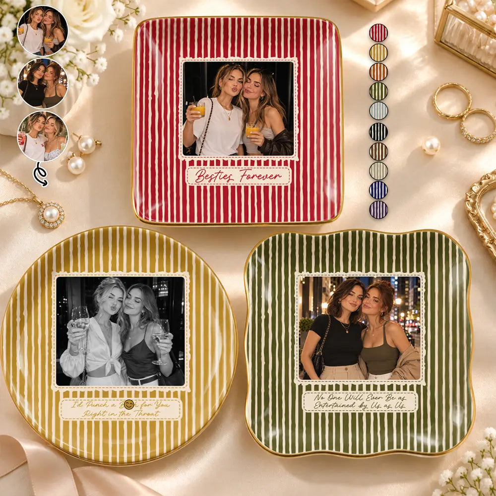 Afro Besties,Christmas,Custom Photo,Gift For Bestie,Humorous,Top Market,Upload Full Photo - Birthday Gift For Besties - Personalized Custom Photo Stripe Pattern Ring Dish