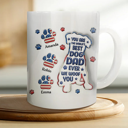Happy Father's Day To A Pawsome Dad - 3D Inflated Effect Printed Mug, Personalized White Edge-to-Edge Mug
