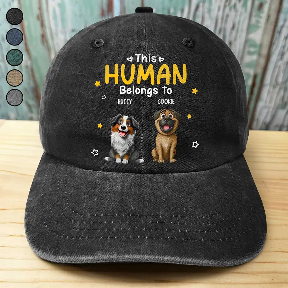 This Human Belongs To Pet Mom Pet Dad - Personalized Vintage Washed Denim Cap