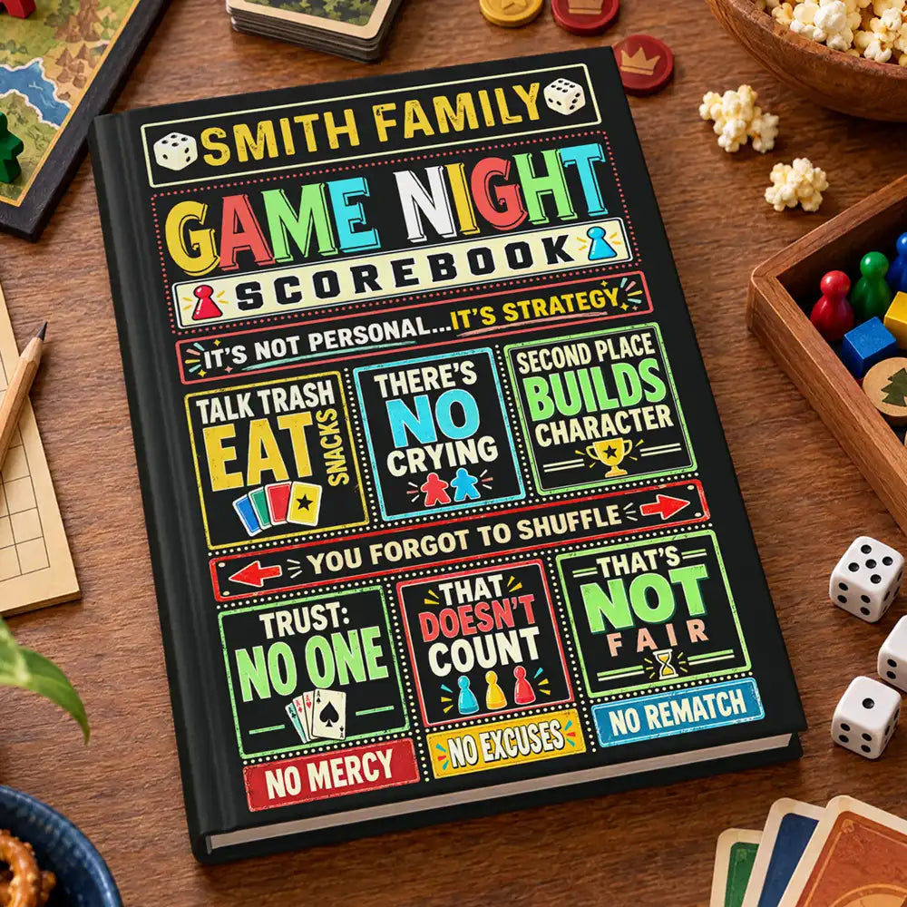 Gift For Board Game Lovers, Family, Parents, Grandparents - Personalized Funny Game Night Score Book Hardcover Journal