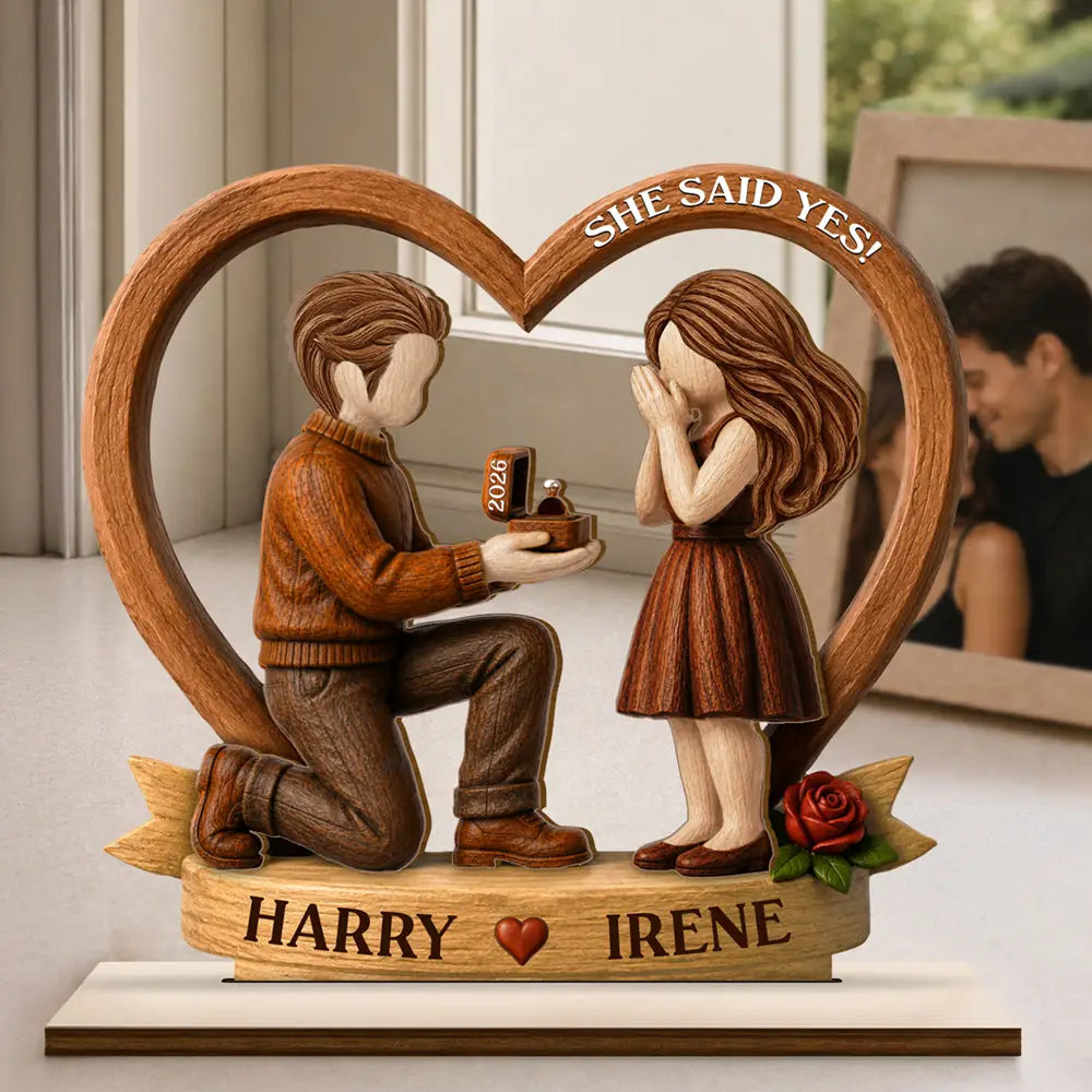 Anniversary, Christmas, Engaged Couple, Gift For Couples, Romantic, Vector - Engagement Gift For Engaged Couple - Personalized Wooden Plaque