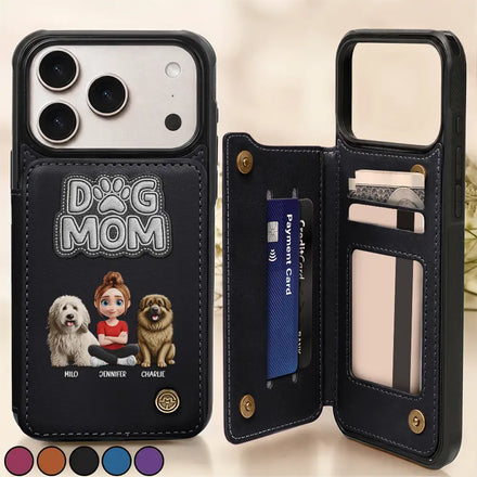 Faux Embroidery Effect Pet Mom Pet Dad - Personalized Leather Flip Wallet Phone Case