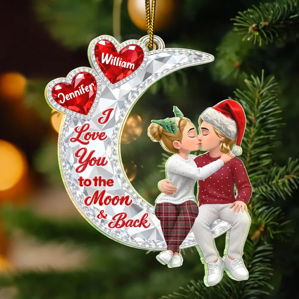 Christmas Gift For Couples - Personalized Crystal Moon Effect Acrylic Ornament
