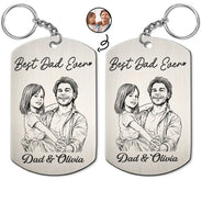 Custom Photo,Gift For Father,Dad - Children,Photo - Pencil Sketch,Adorable - Custom Photo Pencil Sketch Dad Children Portrait - Personalized Aluminum Keychain