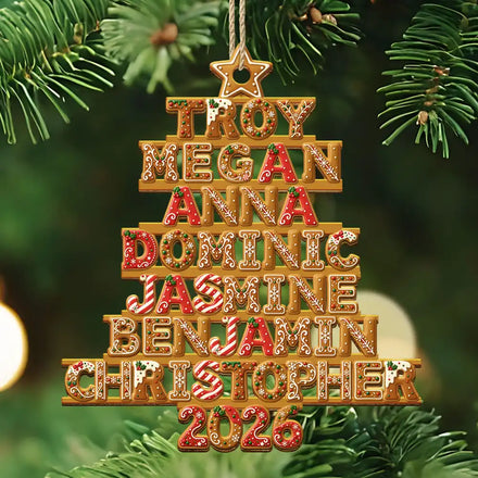 Family Gift - Personalized Gingerbread Name Style Wooden Ornament