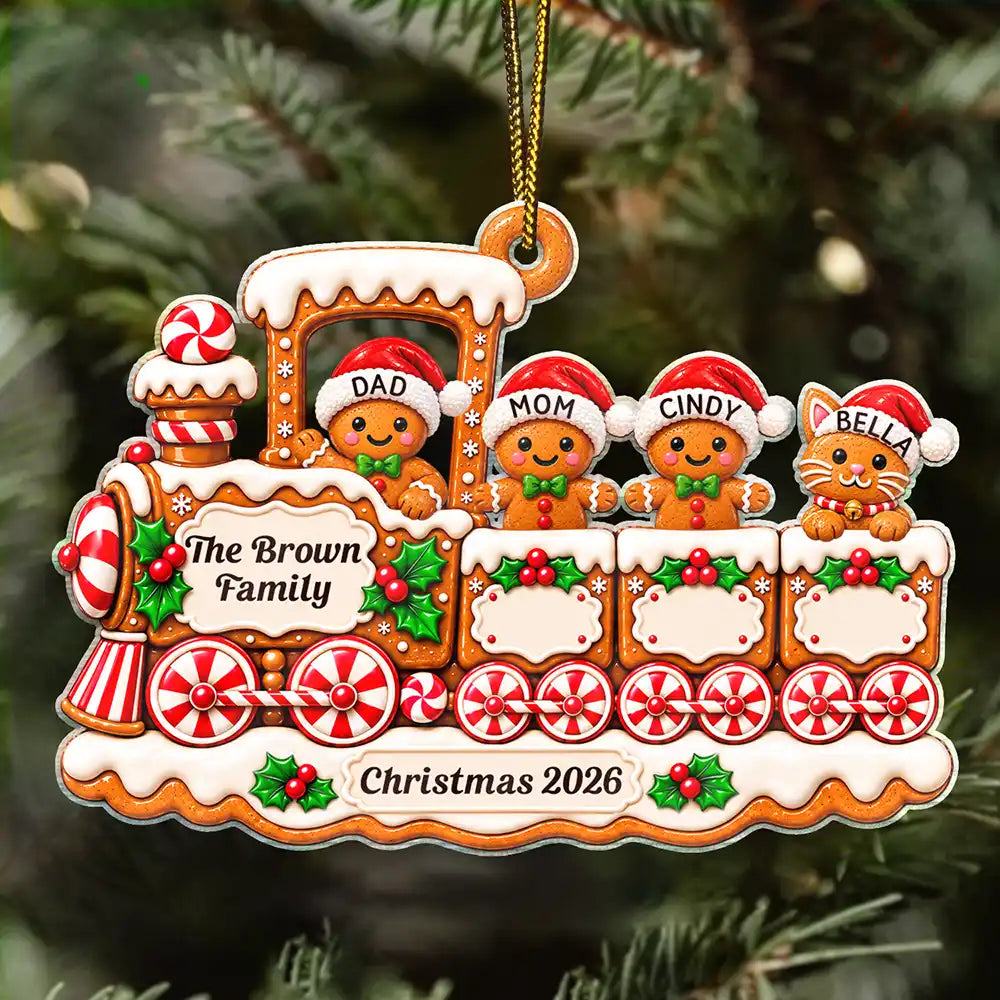 Christmas Gift For Family - Personalized Gingerbread Train Acrylic Ornament