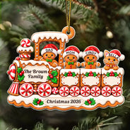 Christmas,Family,Happy,Vector - Christmas Gift For Family - Personalized Gingerbread Train Acrylic Ornament