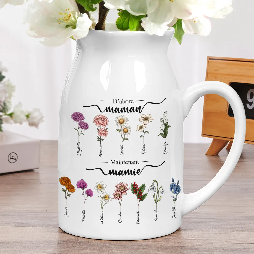 Fleurs De Naissance D'abord Maman Maintenant Mamie - Vase À Fleurs En Céramique Personnalisé