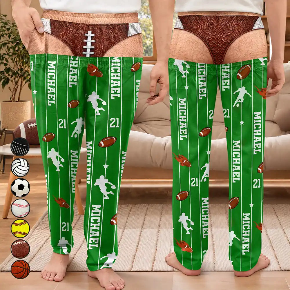 Gag Gift For Football Baseball Soccer Fan - Personalized Name Number Pajama Pants
