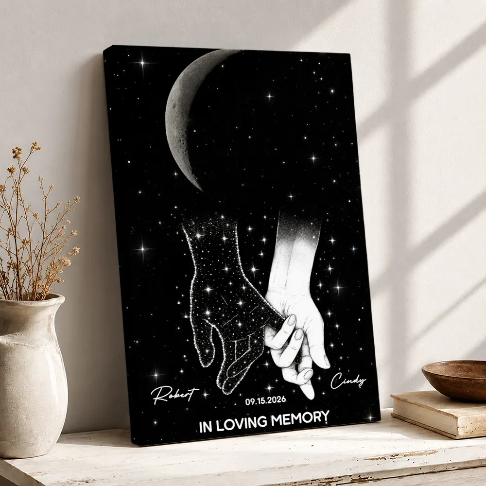 Christmas, Gift For Yourself, Gifts For Her, Gifts For Him, Memorial, Memorial Loved One, Moon Phase, Sentimental, Top Market - Sympathy Gift For Loss Of Loved One - Personalized Moon Phase Holding Hands Poster