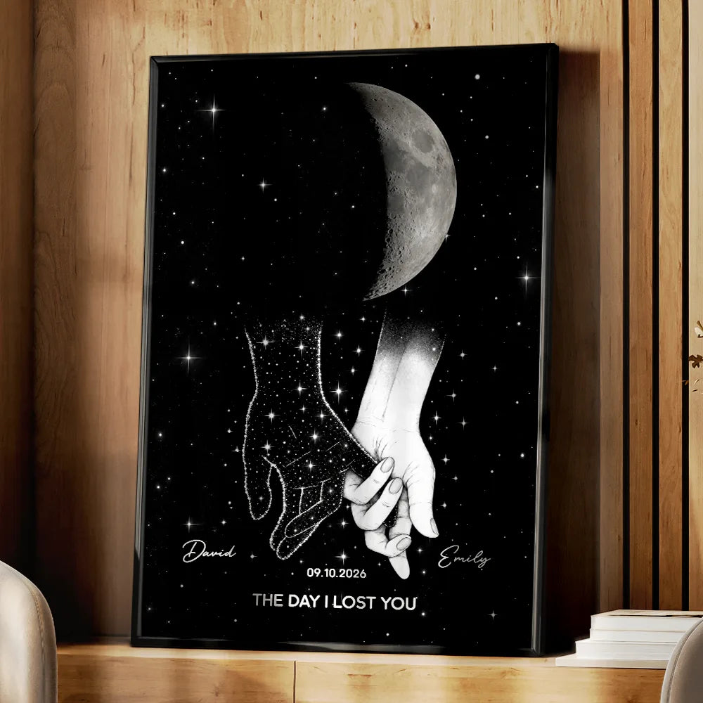 Christmas, Gift For Yourself, Gifts For Her, Gifts For Him, Memorial, Memorial Loved One, Moon Phase, Sentimental, Top Market - Sympathy Gift For Loss Of Loved One - Personalized Moon Phase Holding Hands Poster
