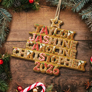 Christmas,Family,Happy,Icon - Family Gift - Personalized Gingerbread Name Style Wooden Ornament