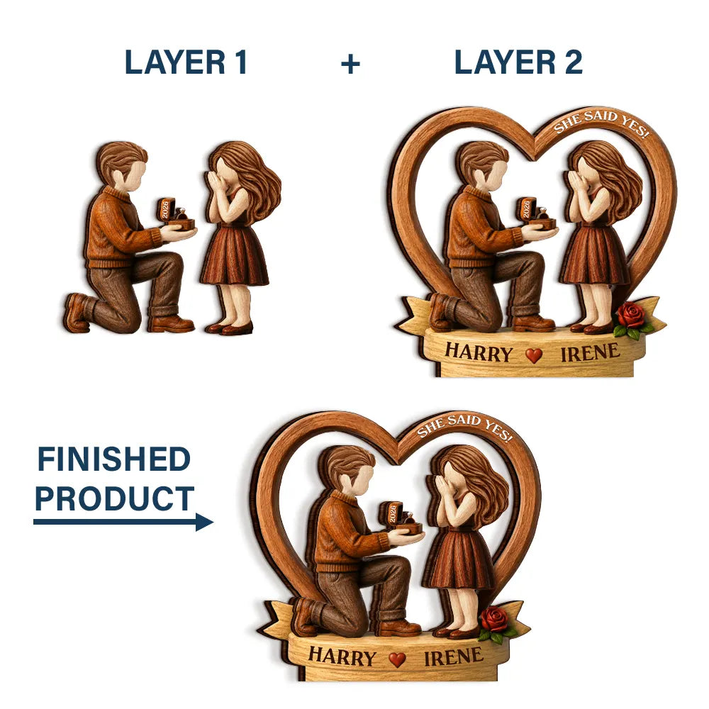 Anniversary, Christmas, Engaged Couple, Gift For Couples, Romantic, Vector - Engagement Gift For Engaged Couple - Personalized Wooden Plaque