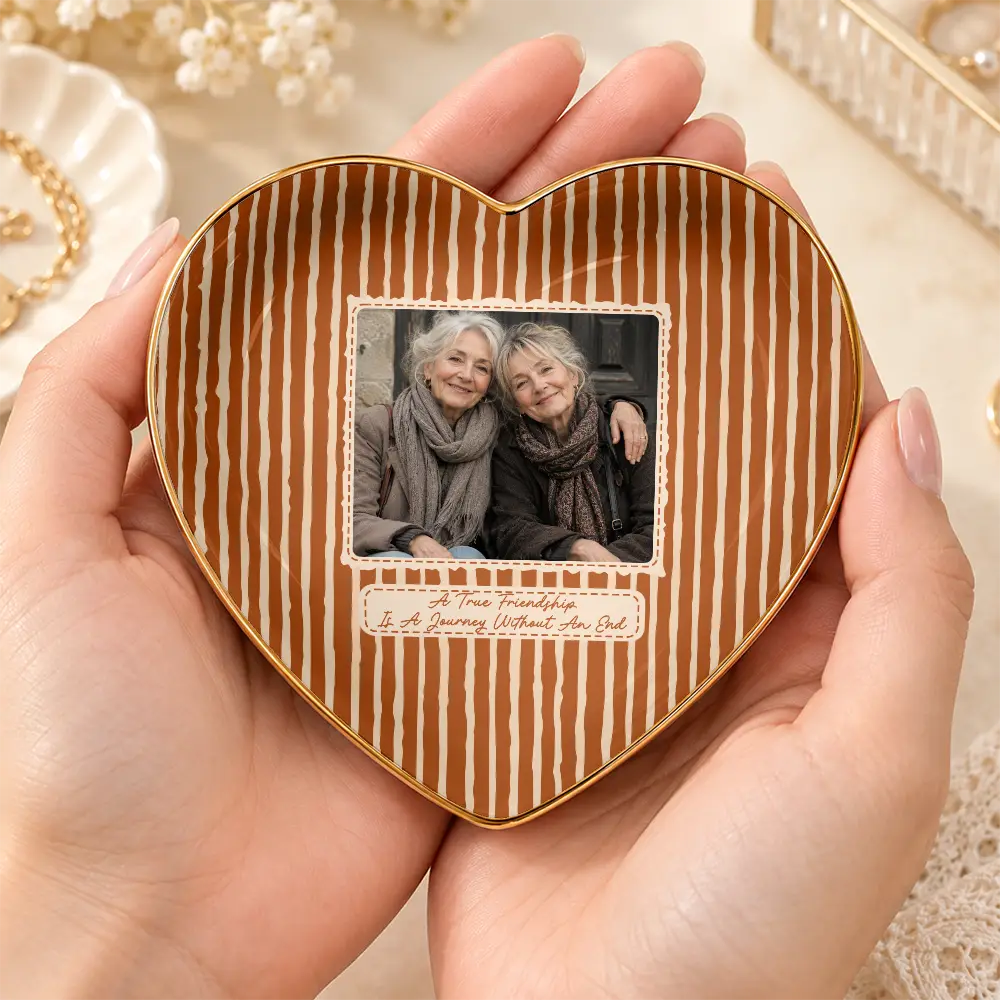 Afro Besties,Christmas,Custom Photo,Gift For Bestie,Humorous,Top Market,Upload Full Photo - Birthday Gift For Besties - Personalized Custom Photo Stripe Pattern Ring Dish