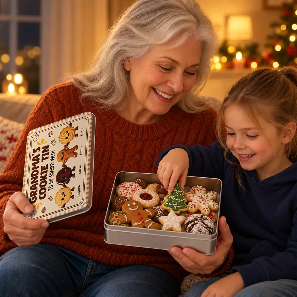 Baking,Christmas,Gift For Grandma,Gifts For Her,Icon,Sentimental,Top Market - Gift For Grandma - Personalized Biscuit Cookie Container To Be Shared With Grandkids Metal Tin Box