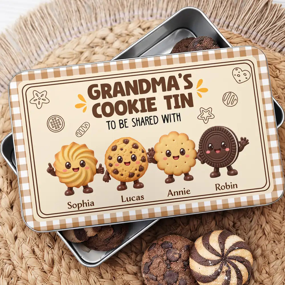 Gift For Grandma - Personalized Biscuit Cookie Container To Be Shared With Grandkids Metal Tin Box