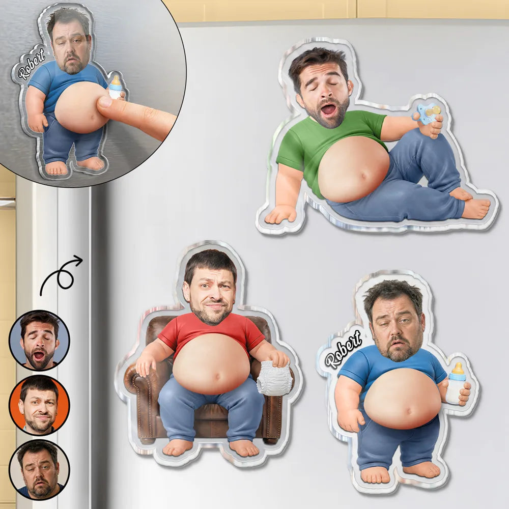 Custom Photo Chilling Dad Bod - Personalized Squishy Acrylic Fridge Magnet