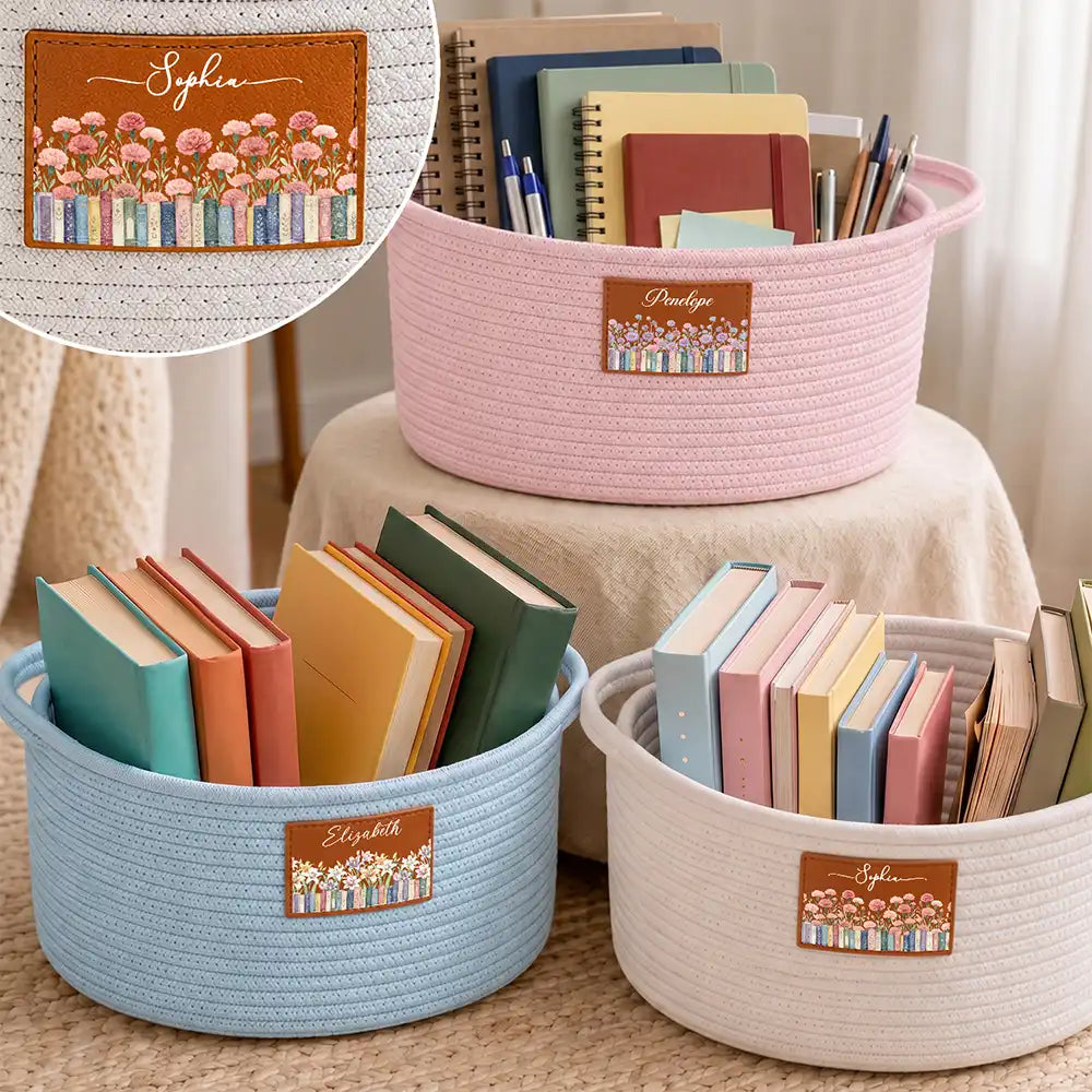 Gifts For Book Lovers - Personalized Birth Flower Woven Rope Basket