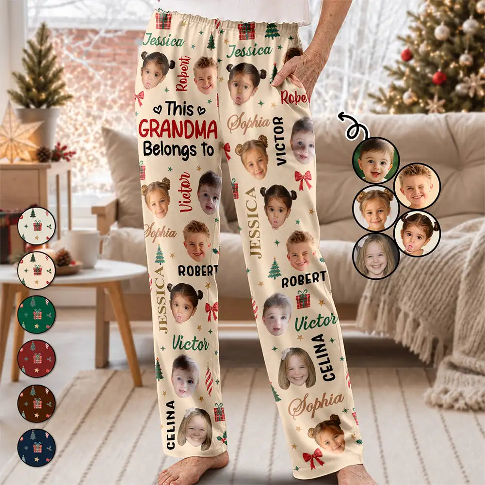 Christmas, Custom Photo, Cut-Face Photo, Gift For Grandma, Gifts For Her, Happy - Christmas Gift For Grandma Nana - Personalized Custom Photo Grandkids Name Pajama Pants