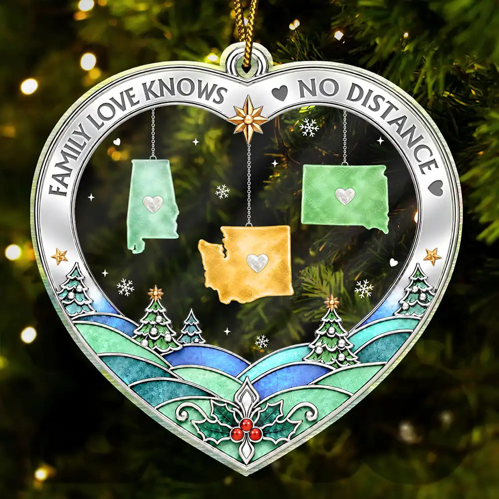Christmas Gift For Long Distance Family - Personalized Family Love Knows No Distance Acrylic Ornament