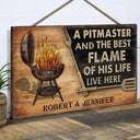 Personalized Grilling Couple Pitmaster Customized Wood Rectangle Sign