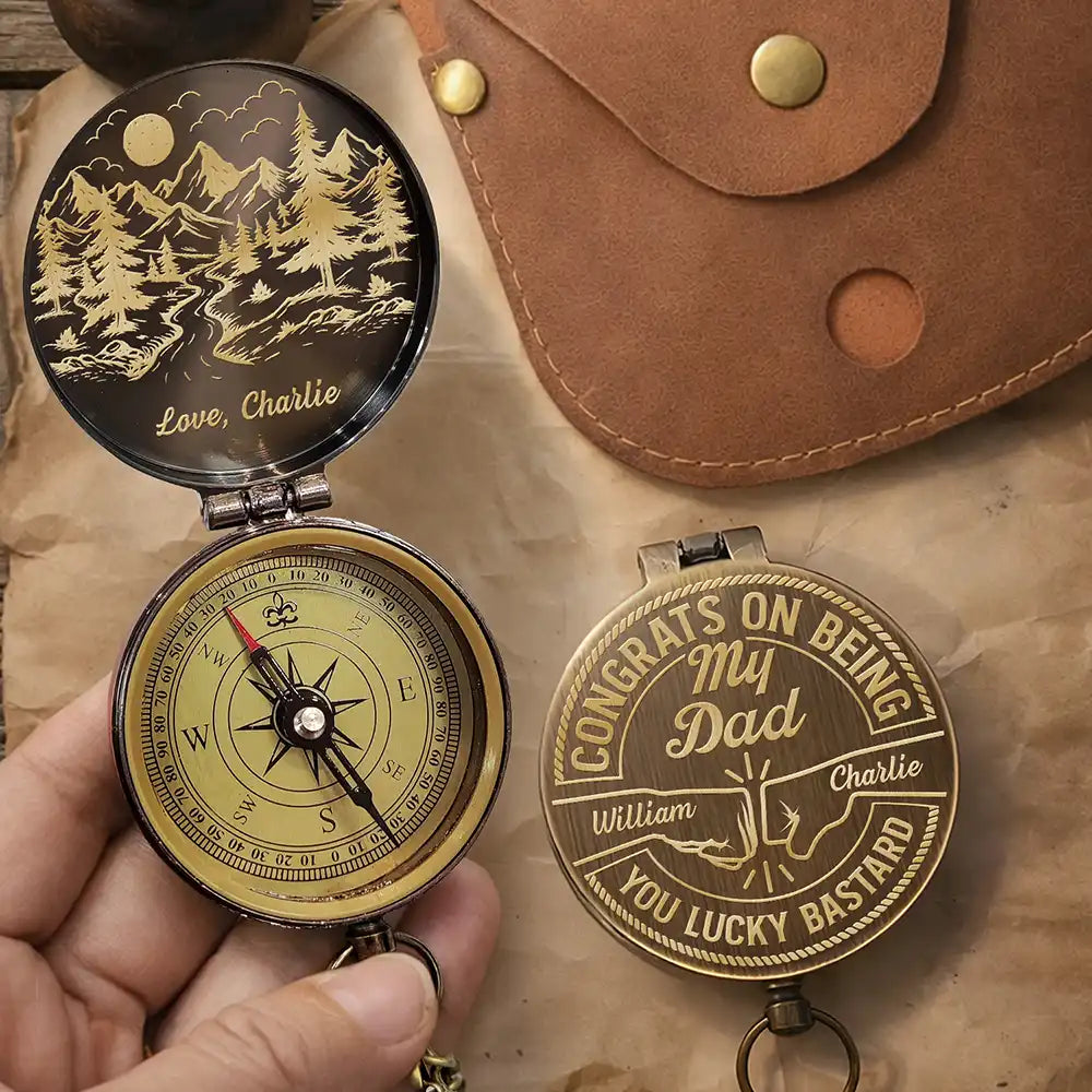 Congrats On Being My Dad Grandpa Husband You Lucky Man - Personalized Engraved Brass Compass