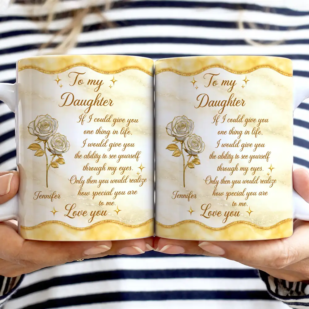 Gift For Daughter, Gift For Women, Love - Mom And Daughter Forever Linked Together - Personalized White Edge-to-Edge Mug