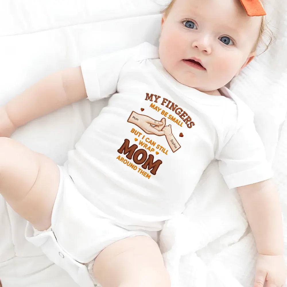 Gift For Mother,Gift For Father,New Dad,New Mom,Happy,Top Market,Top Market,Vector - Mom Dad & Baby My Fingers May Be Small - Personalized Baby Onesie