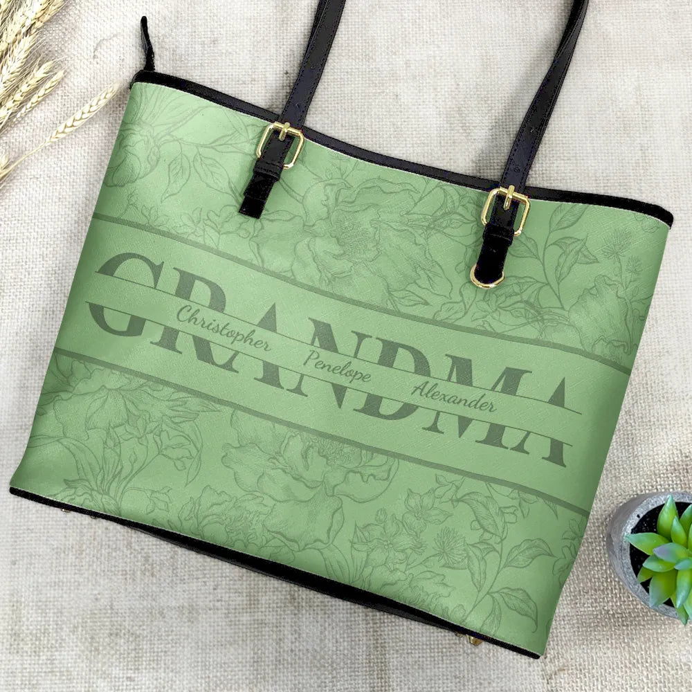 Gift For Mother,Mom,Children - Mom Floral Design Trendy Bag - Personalized Leather Tote Bag
