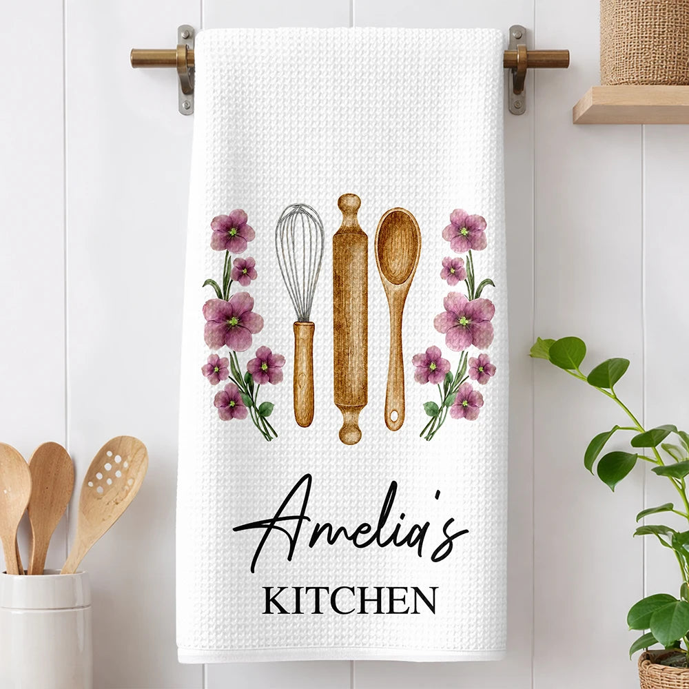 Cooking, Gift For Yourself, Gift For Women, Top Market, Cozy, Icon - Mom Grandma Kitchen Birth Flower - Personalized Kitchen Towel
