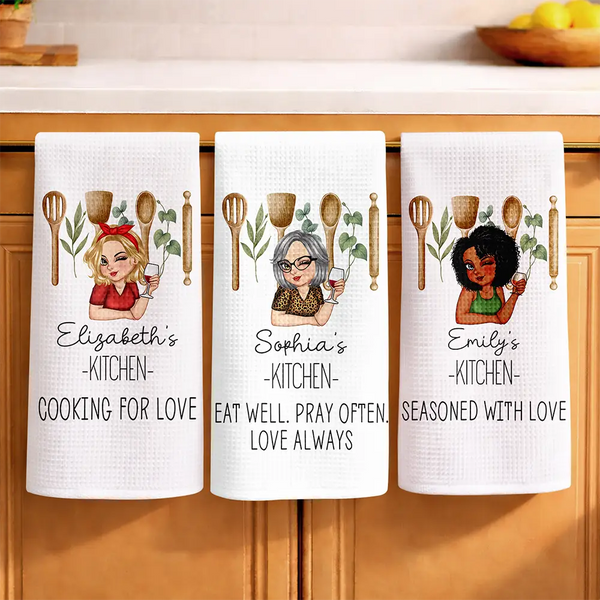 Gift For Wife,Gift For Yourself,Gift For Women,Gift For Mother,Gift For Aunt,Gift For Grandma,Happy,Cooking,Baking  - Mom Grandma Kitchen Cooking For Love - Personalized Kitchen Towel