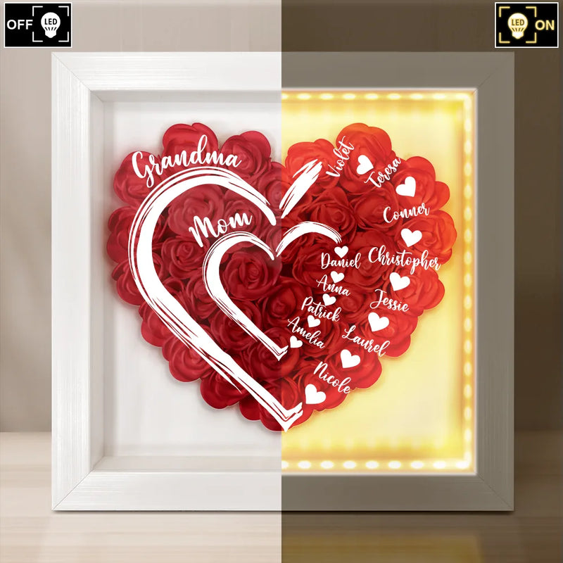 Gift For Mother, Gift For Grandma, Grandma - Grandkids, Happy - Mom Grandma Little Sweethearts - Personalized LED Light Flower Shadow Box