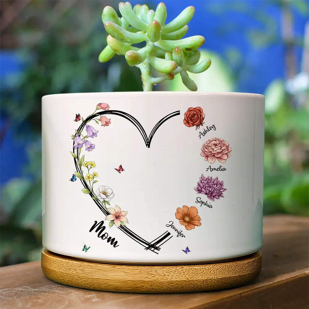 Gift For Mother,Gift For Grandma,Gift For Women,Happy,Top Market,Top Market,Icon - Mom Grandma Sweetheart Birth Month Flower - Personalized Ceramic Plant Pot