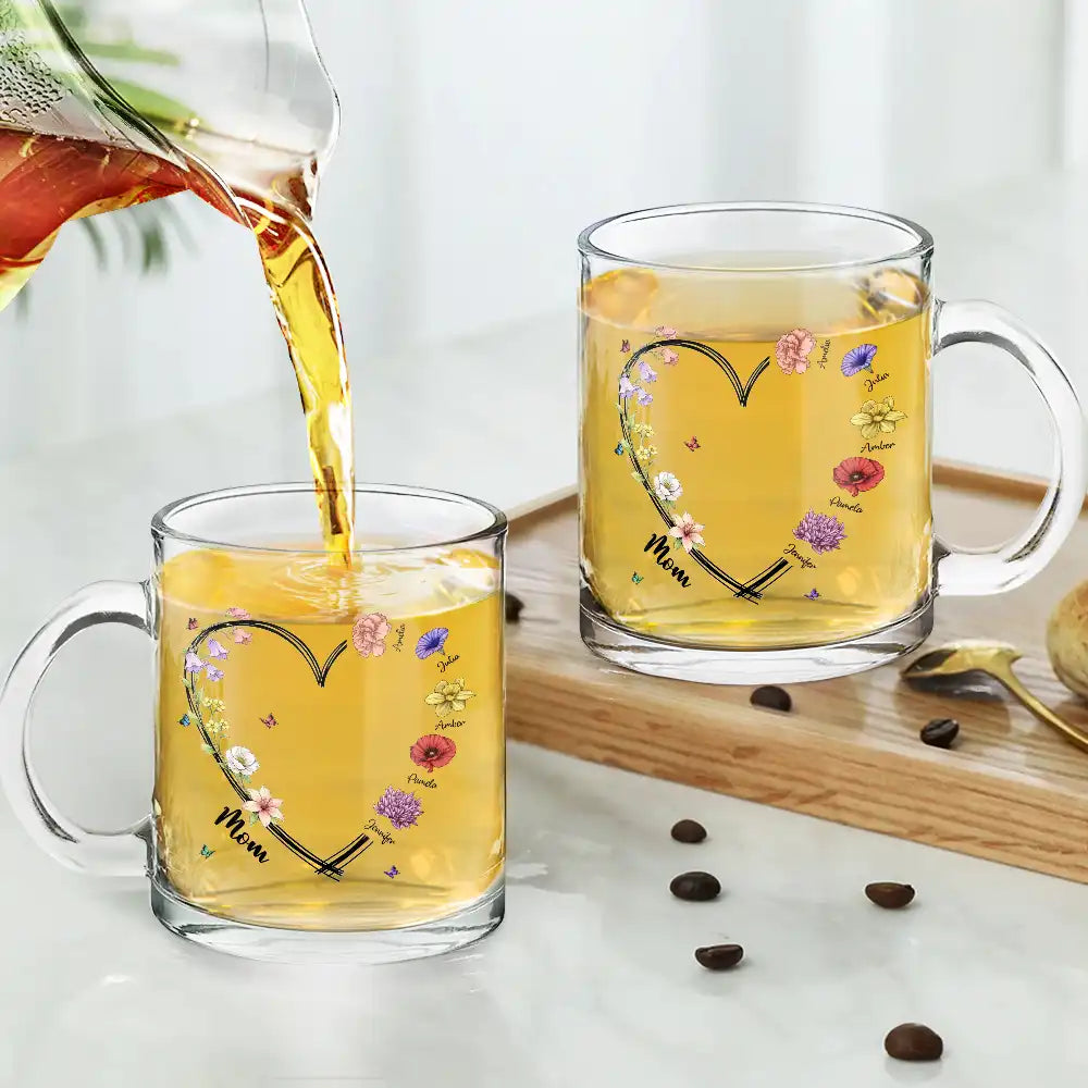 Gift For Mother, Grateful, Icon - Mom Grandma Sweetheart Birth Month Flower - Personalized Glass Mug
