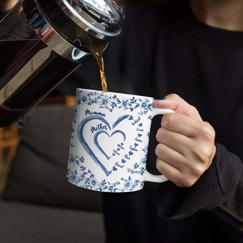 Gift For Grandma, Gift For Mother, Gift For Wife, Happy - Mom Grandma Sweethearts Toile - Personalized White Edge-to-Edge Mug