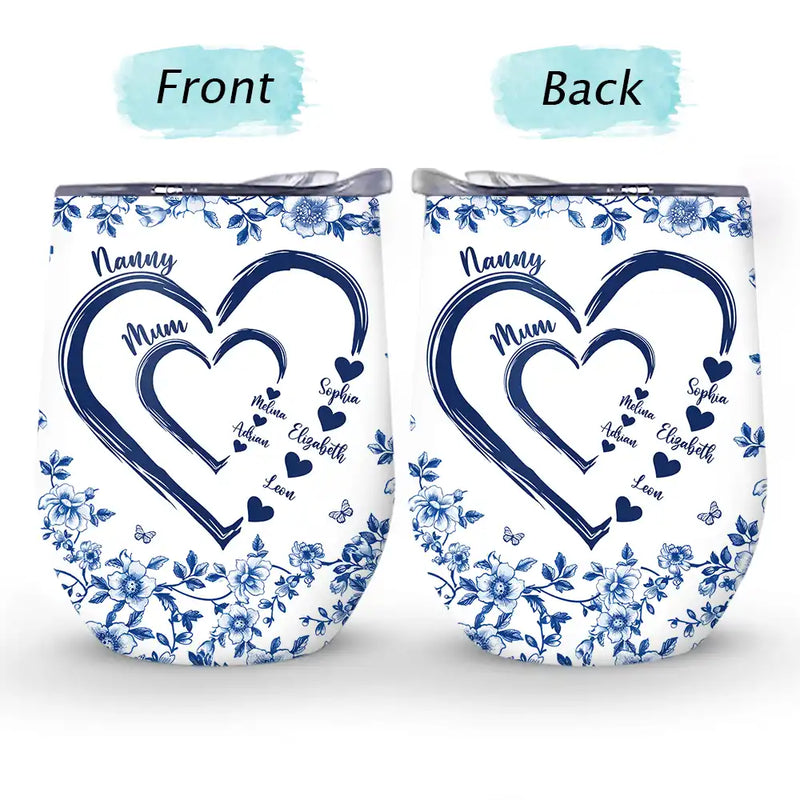 Gift For Wife,Gift For Mother,Gift For Grandma,Love,Family - Mom Grandma Sweethearts Toile - Personalized Wine Tumbler