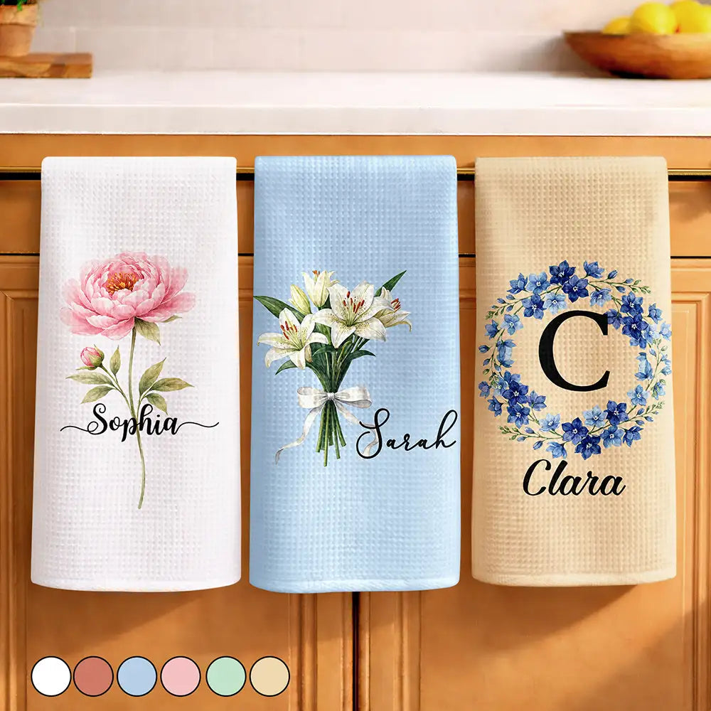 Mom Grandma Women Kitchen Birth Flower - Personalized Kitchen Towel
