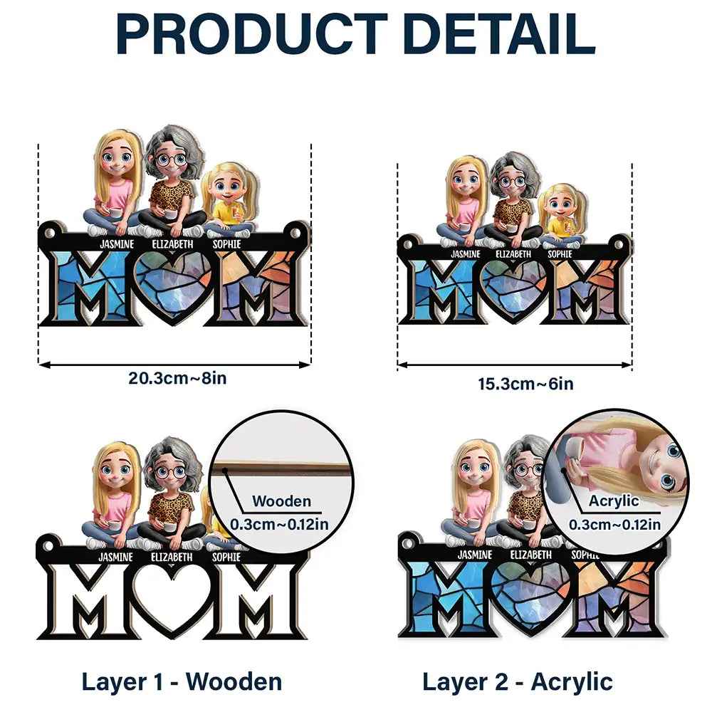 Gift For Mother,Gift For Grandma - Mom Nana Sitting With Children - Personalized Window Hanging Suncatcher Ornament

