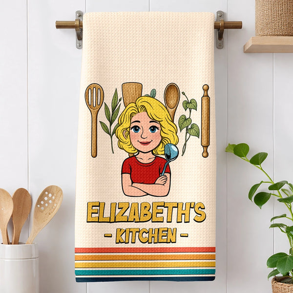 Gift For Wife,Gift For Yourself,Gift For Women,Gift For Mother,Gift For Aunt,Gift For Grandma,Happy,Cooking,Baking,Non-Eng,Vector - Mom Grandma Kitchen Retro - Personalized Kitchen Towel