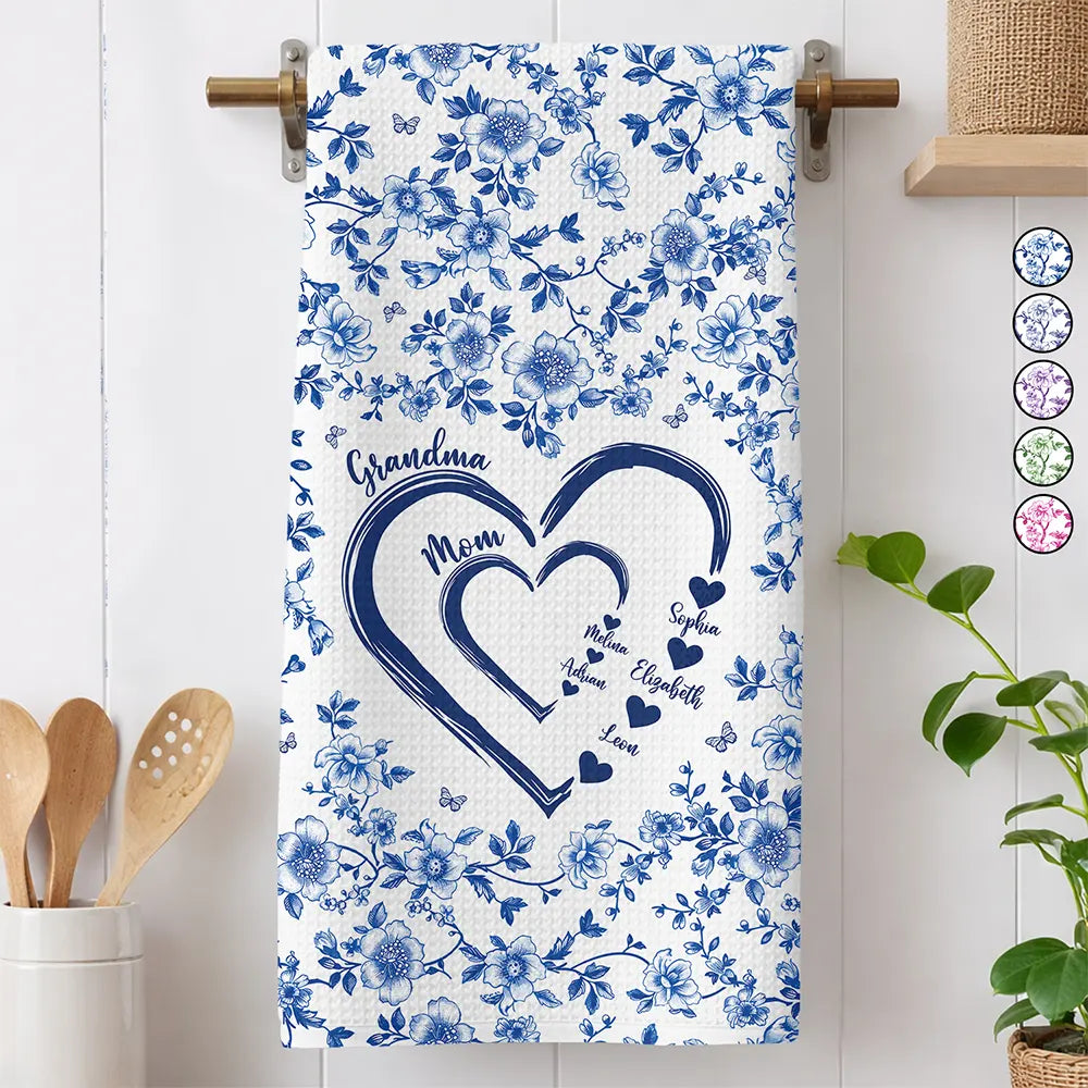 Mom Grandma Sweethearts Toile - Personalized Kitchen Towel