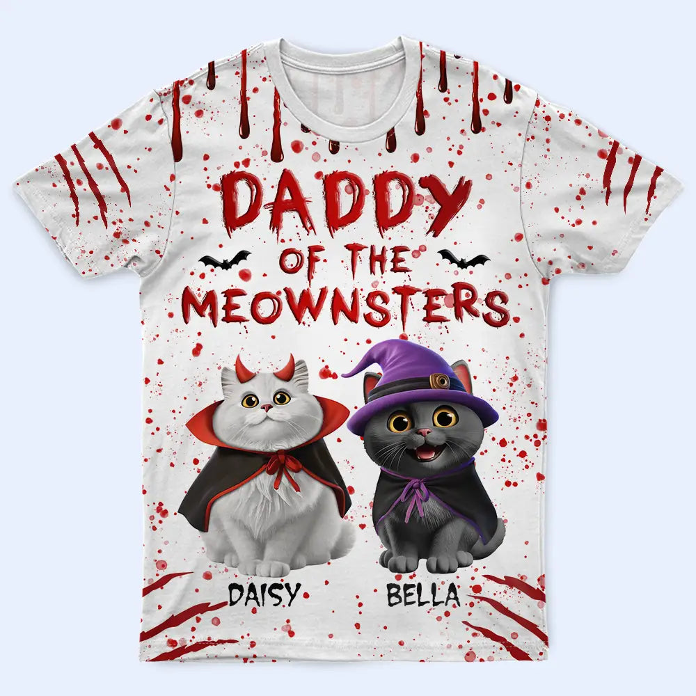 Pet Lovers, Pet Mom, Pet Dad, Cat Lovers, Cat Mom, Cat Dad, Halloween, Happy - Mommy Daddy Of The Meownsters - Personalized Full Print T Shirt