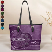 Gift For Mother, Gift For Grandma, Grandma - Grandkids, Happy - Mommy's Little Sweethearts - Personalized Leather Tote Bag