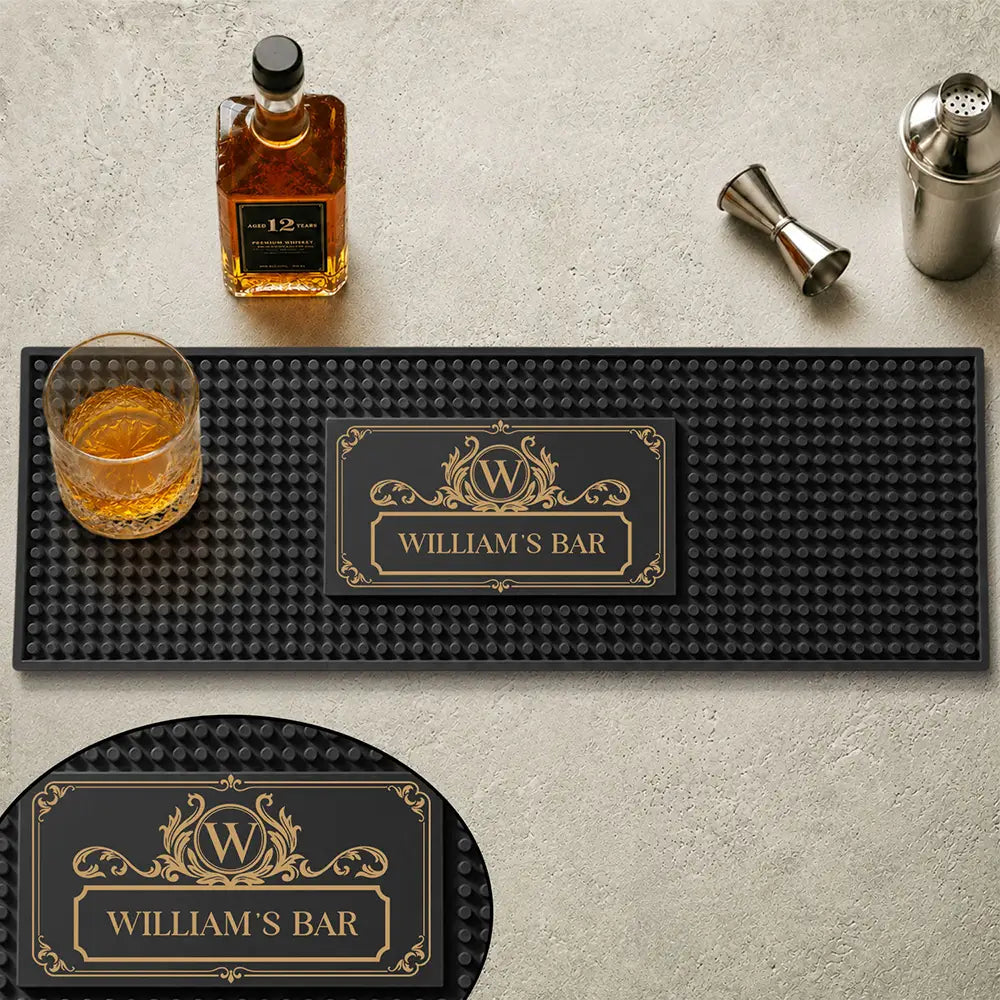 Gift For Men,Gift For Yourself,Confident,Monogram - Monogram Vintage Monogram Initial Name - Personalized Bar Mat