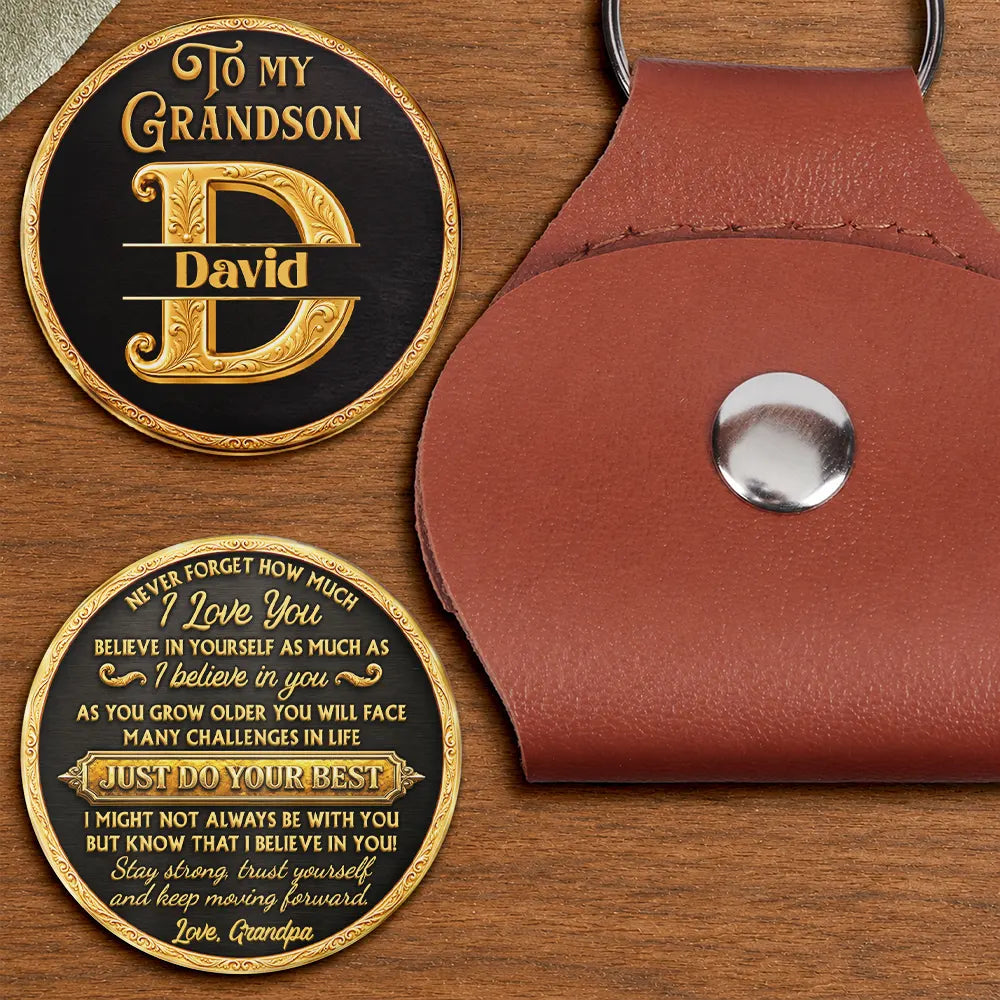 Monogram Just Do Your Best Gift For Grandkids 3D Metallic Effect - Personalized Leather Pocket Hug