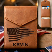Gift For Father, Independence Day, Confident, Icon - Monogram Name Initial - Personalized Leather Slim Wallet